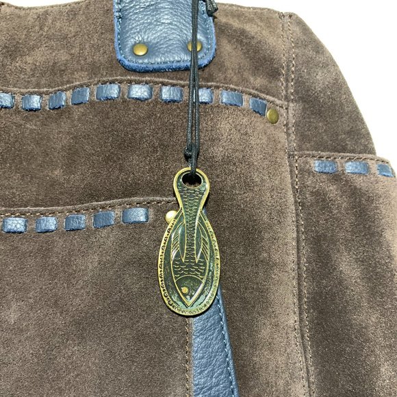 MUXO Brown Suede and Blue Leather Tote - Picture 2 of 15